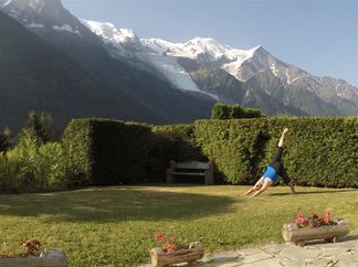 French Alps hiking and sunrise yoga with a view of the Mont Blanc